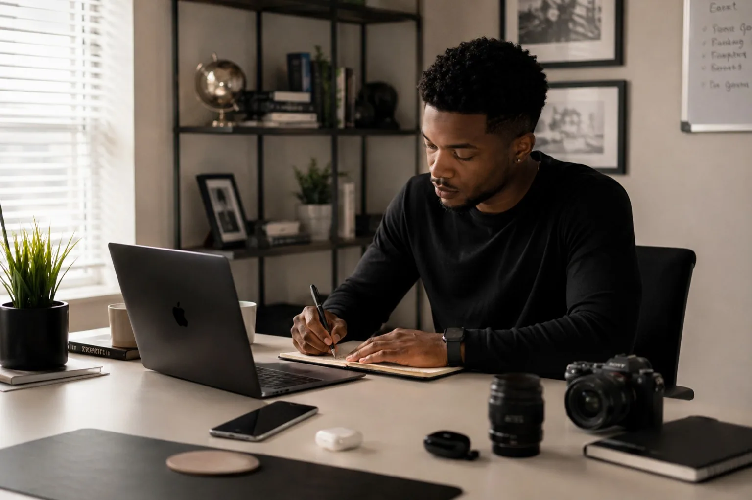 Photographer at a desk planning a shoot